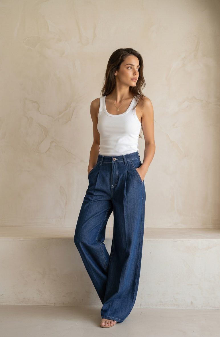 Soft Denim Wide Leg Pants