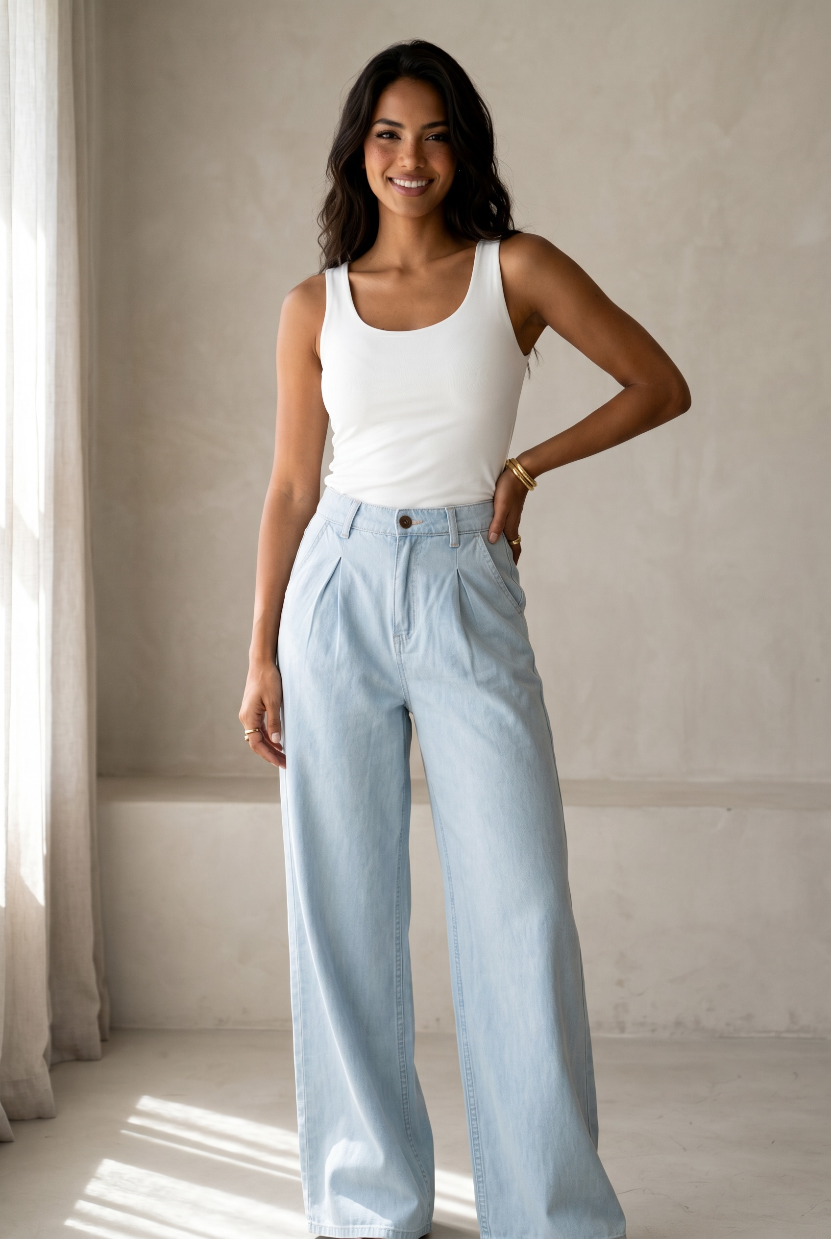 Soft Denim Wide Leg Pants