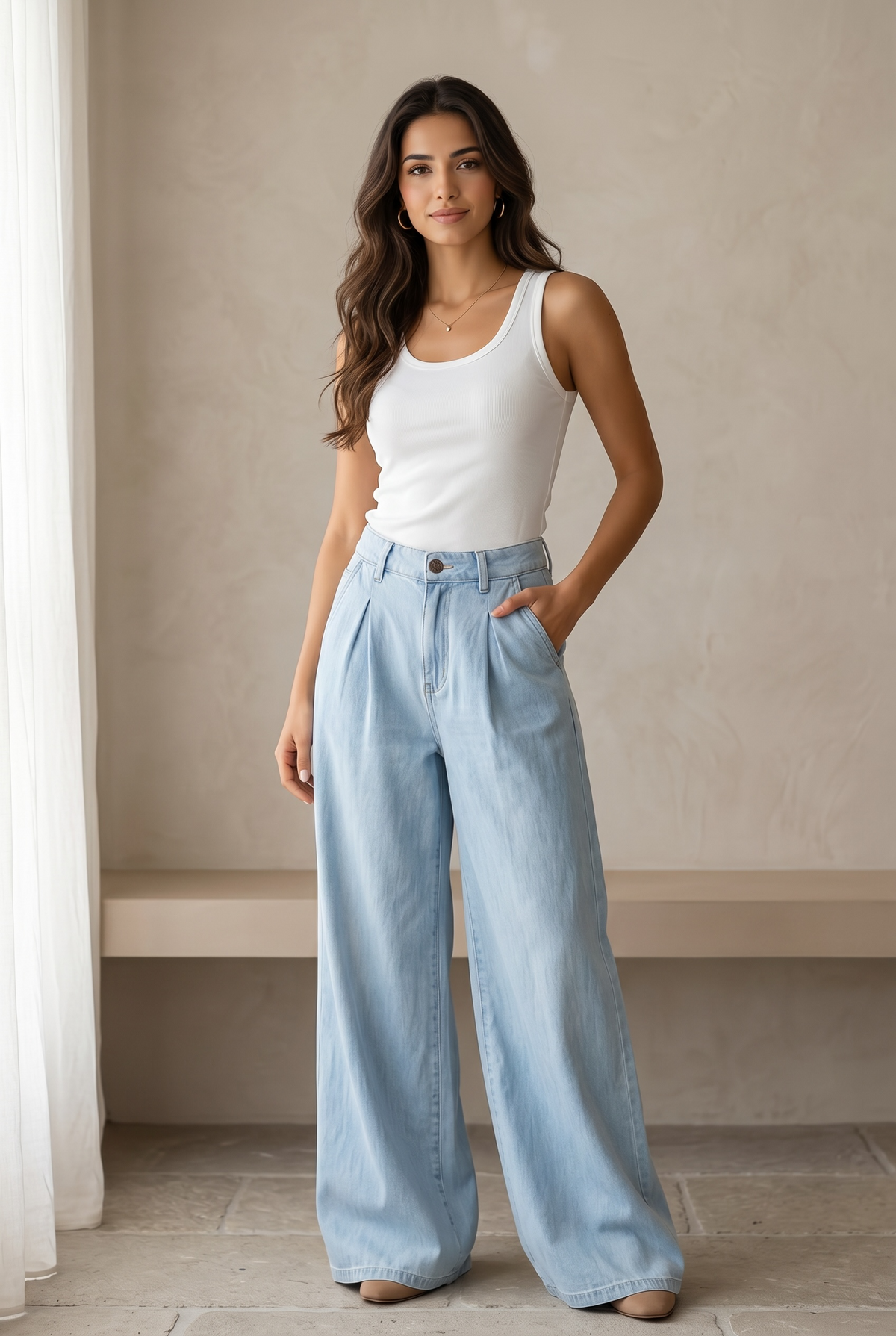Soft Denim Wide Leg Pants