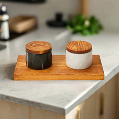 Spice Marble and wooden Set