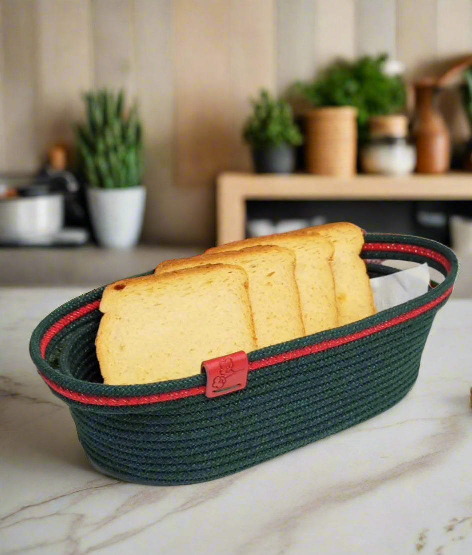Handmade woven oval bread basket