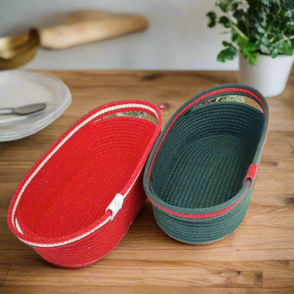Handmade woven oval bread basket