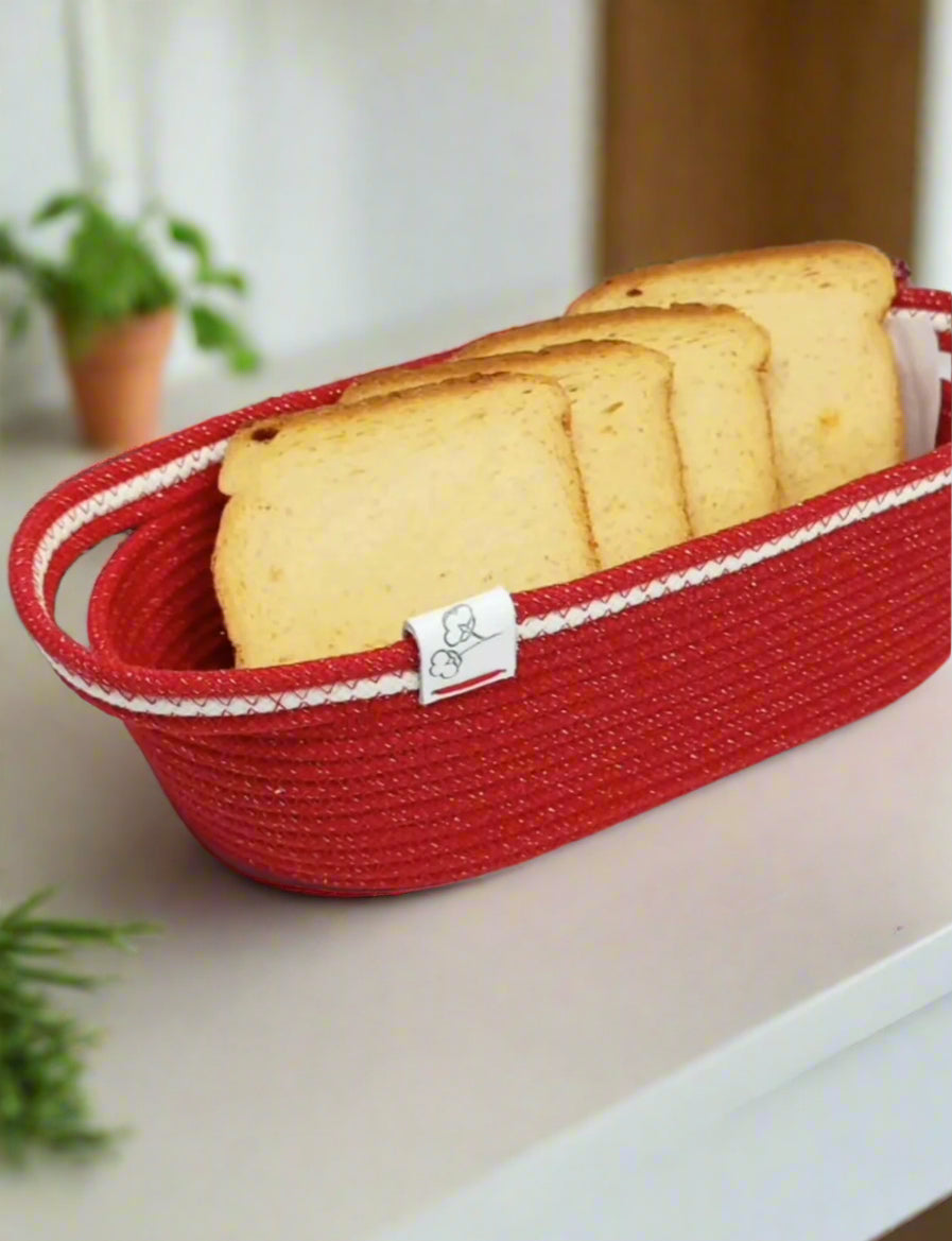 Handmade woven oval bread basket