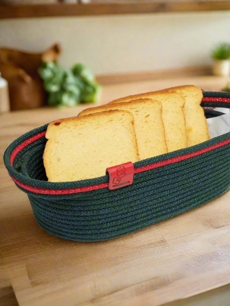 Handmade woven oval bread basket