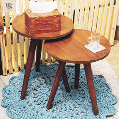 Natural wood side tables set