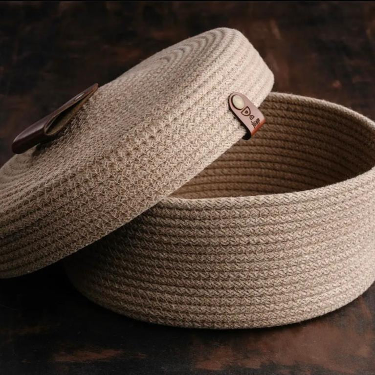Beige Organizer Basket With Lid