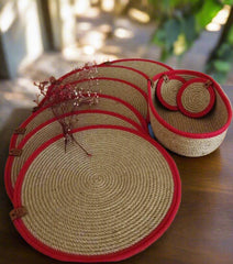 Jute Oval Basket With Red Rime