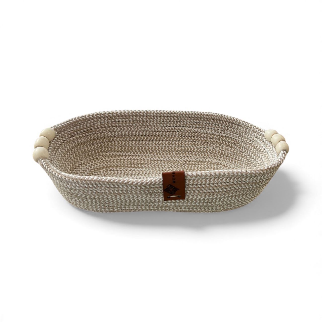Handmade Woven Cotton Oval Plate with wood décor