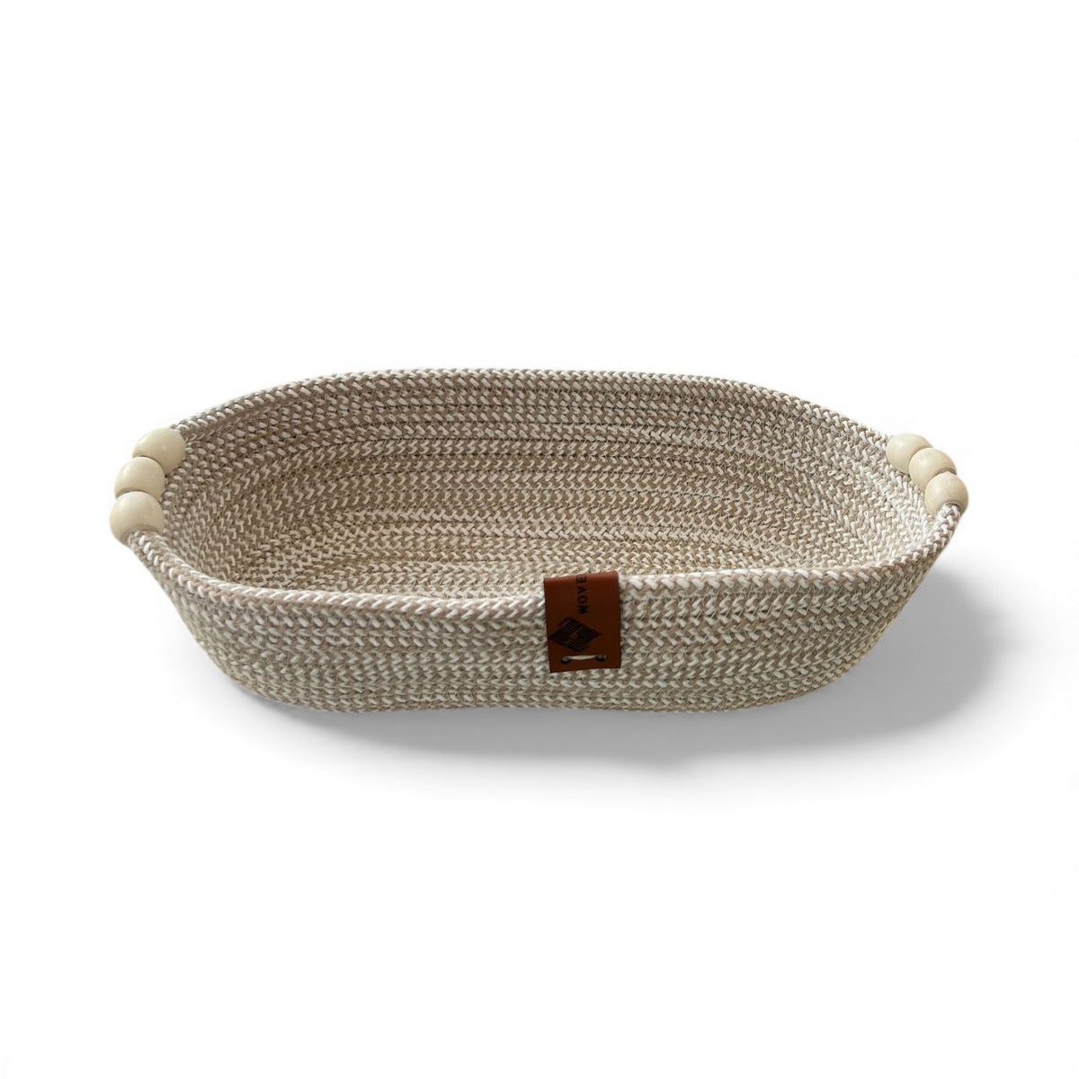 Handmade Woven Cotton Oval Plate with wood décor