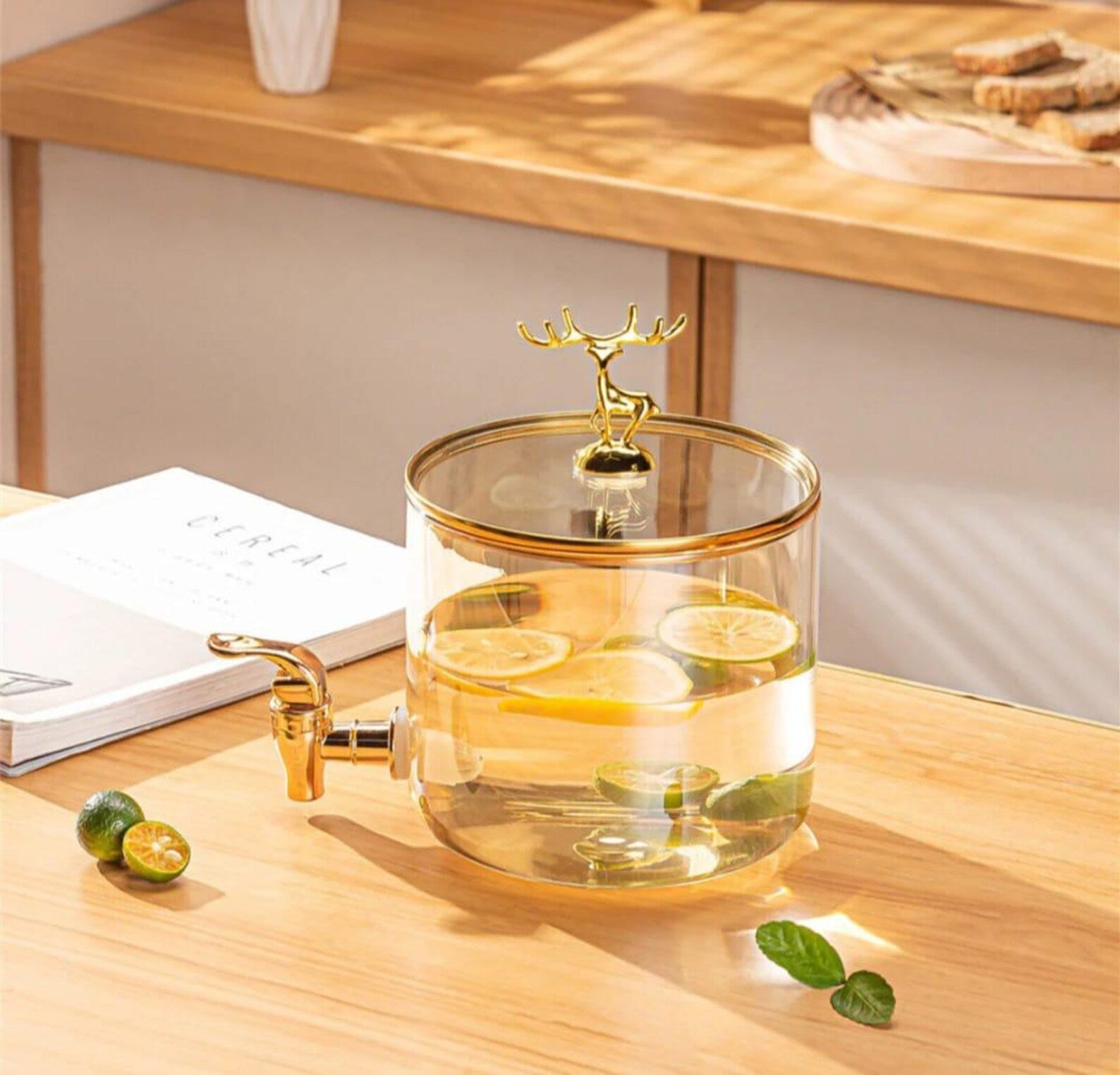 Modern Glass Water Dispenser with Deer Lid